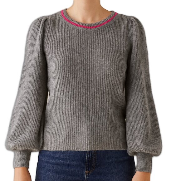 Halogen Puff Sleeve Sweater Gray Crew Neck Fuzzy Knit XS - Picture 1 of 7